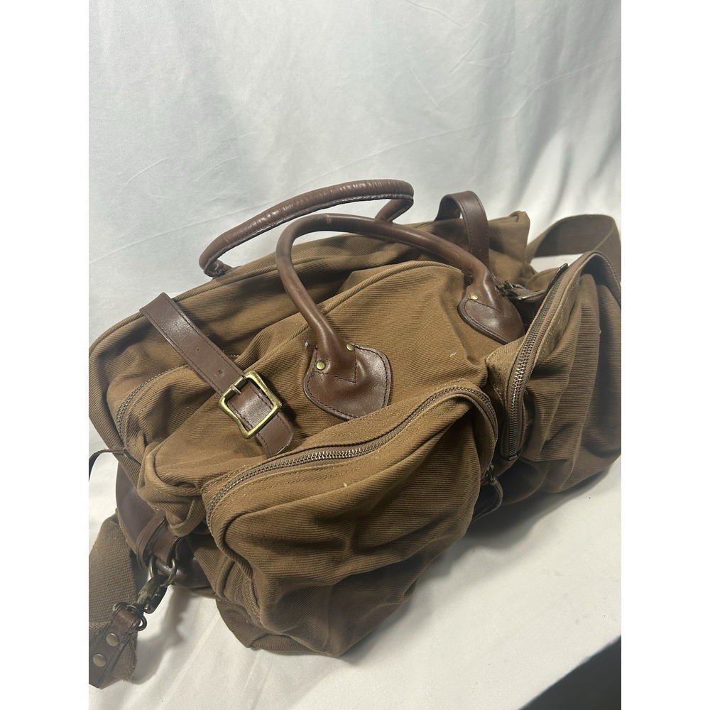 J.Crew Brown Cotton Canvas Leather Trim Weekender Duffle Travel Shoulder Bag
